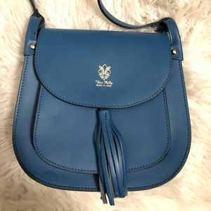 Genuine leather teal crossbody purse